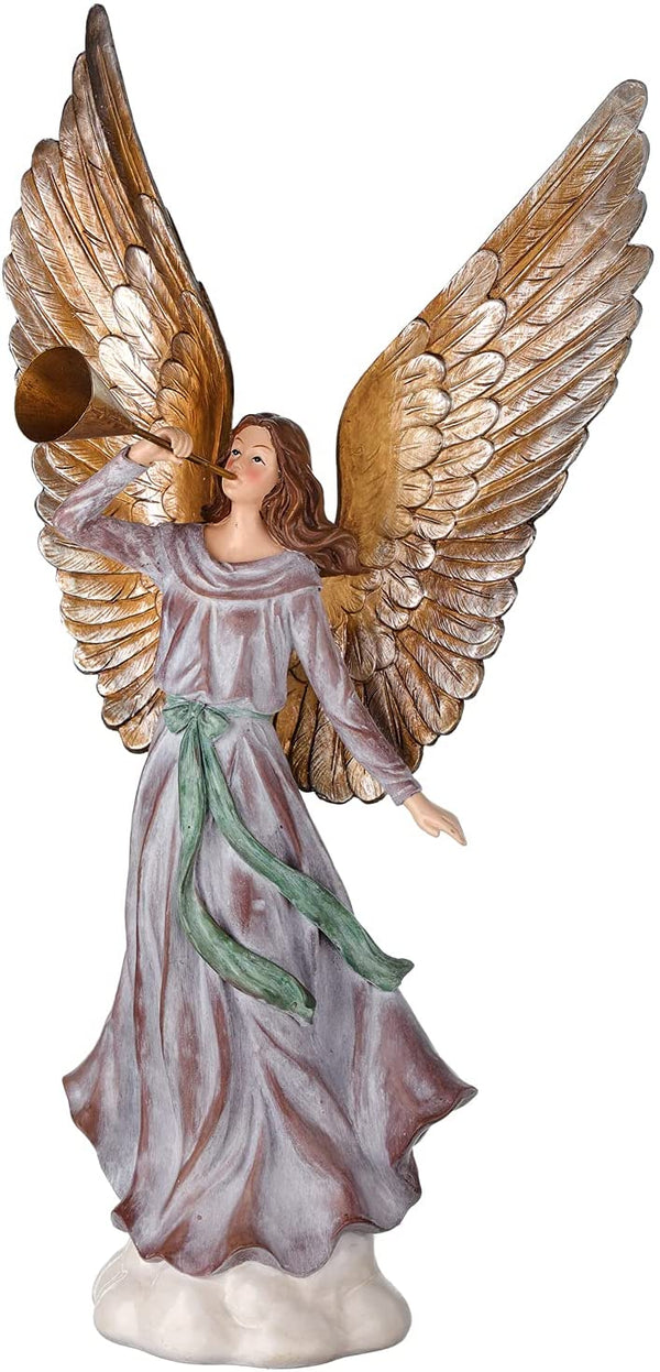 20-Inch Large Elegant Christmas Angel Figurine Playing Horn Decoration -  One Holiday Way