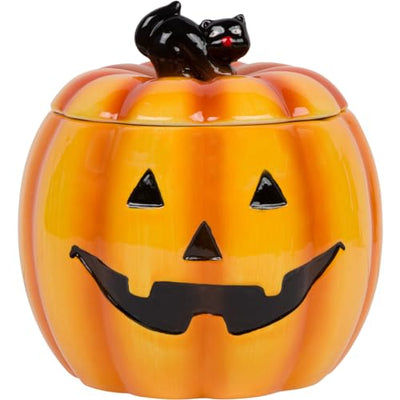 Halloween Cookie Jar Vintage Pumpkin top Jack-o-lantern Ghost Holiday