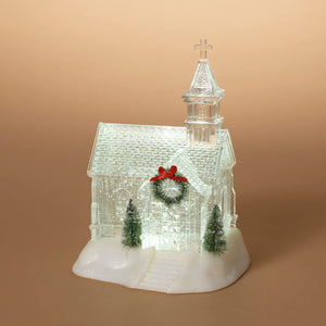 9.25-Inch Decorative Light Up Clear Christmas Church Snow Globe w/Glitter Water