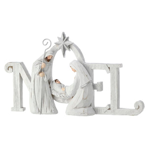 9.5-Inch Rustic White Wood Look Baby Jesus Holy Family Nativity Scene Sign