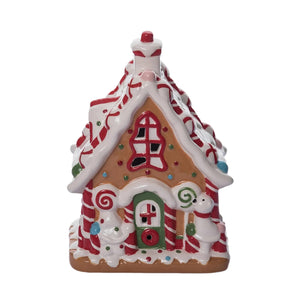 8.75-Inch Lighted Ceramic Gingerbread House Decor