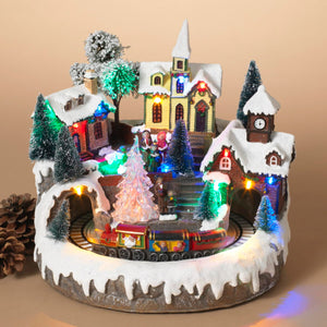 9-Inch Light Up Musical Animated Christmas Village w/Moving Train