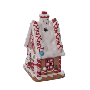 8.75-Inch Lighted Ceramic Gingerbread House Decor