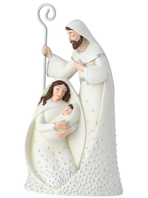 9-Inch Vintage Ivory White & Silver Baby Jesus Holy Family Nativity Scene