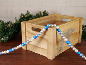 9-Foot Elegant Metallic Blue, Silver, White Wood Bead Garland Christmas Tree Decoration