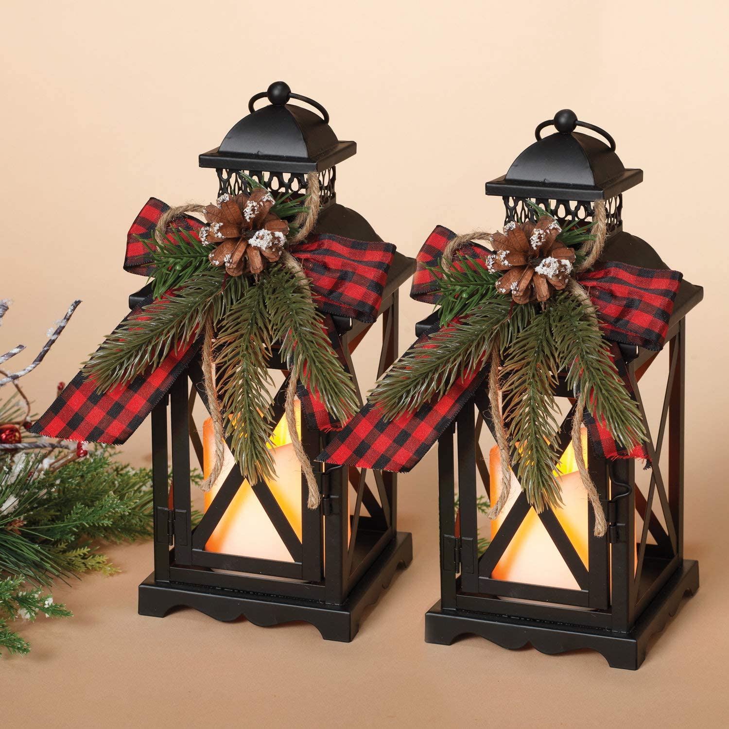 Holiday Lantern with LED Candles