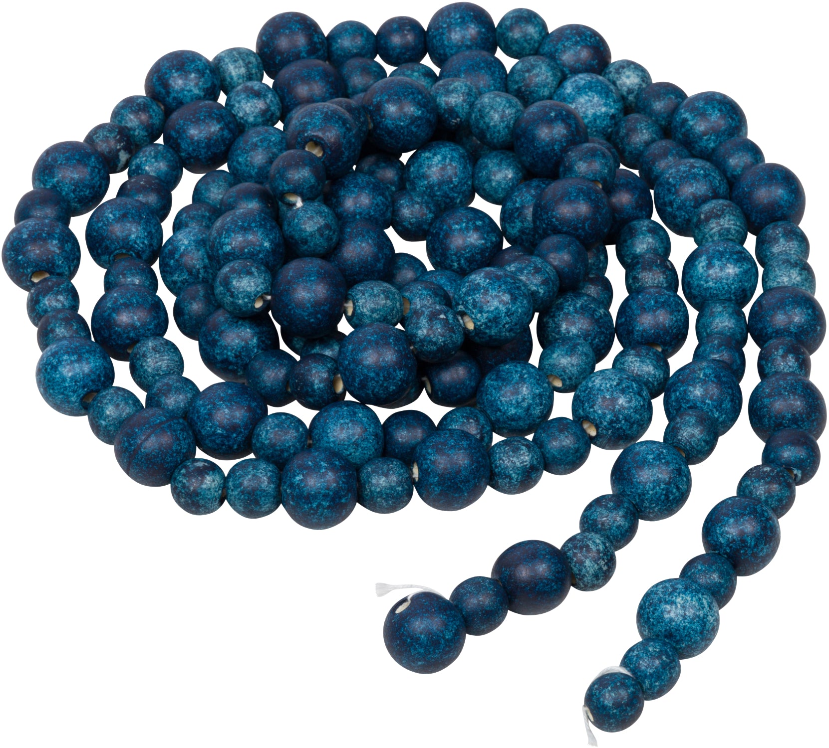 9-Foot Vintage Rustic Stained Dark Navy Blue Matte Wood Bead Garland C -  One Holiday Way